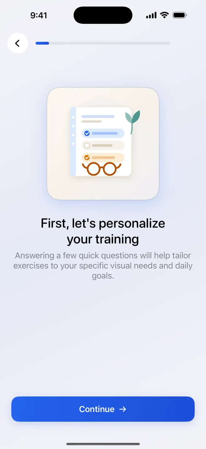 Get Visionary screen that begins personalizing your training plan