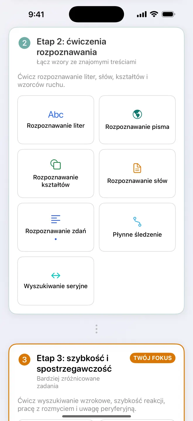 Biblioteka ćwiczeń Get Visionary z ćwiczeniami rozpoznawania i szybkości